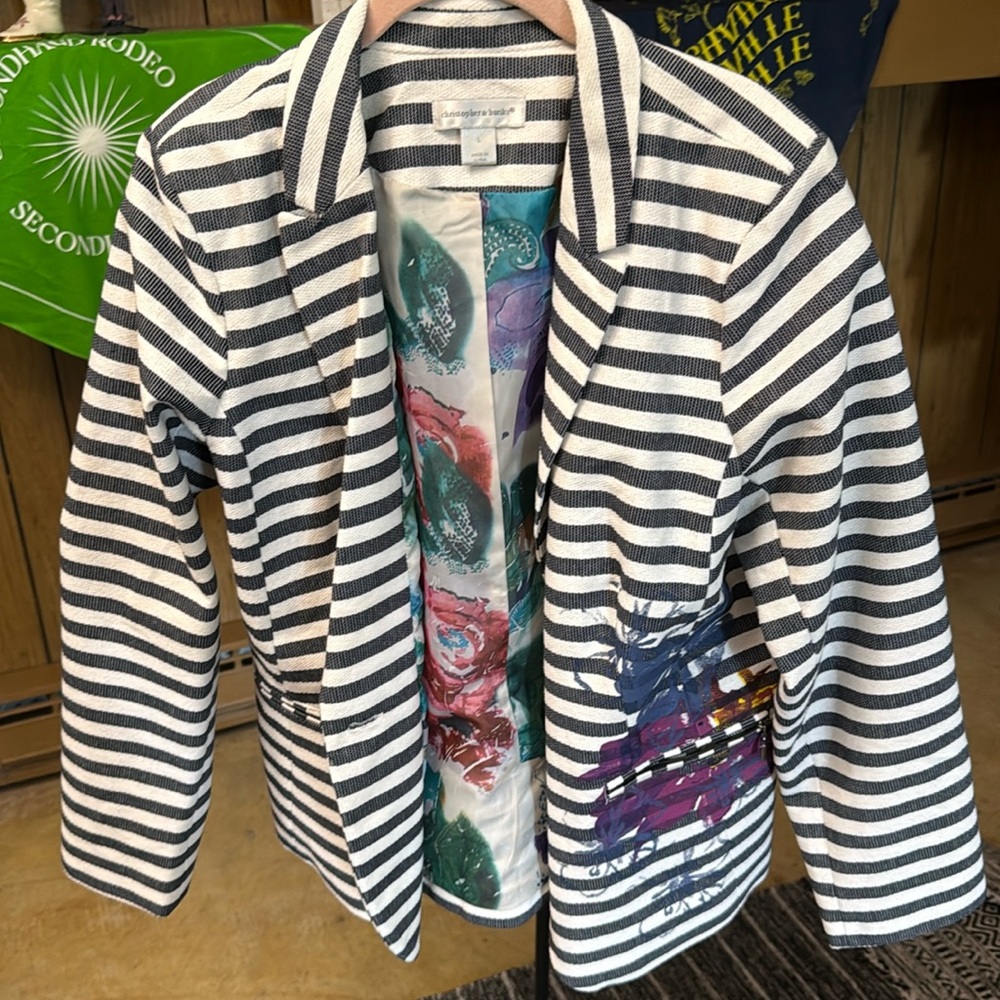 Christopher & Banks Black and White Striped Blazer
